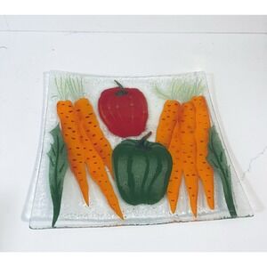 Fused Art Glass Display Plate: Carrots & Peppers Design, Handcrafted USA, 9"